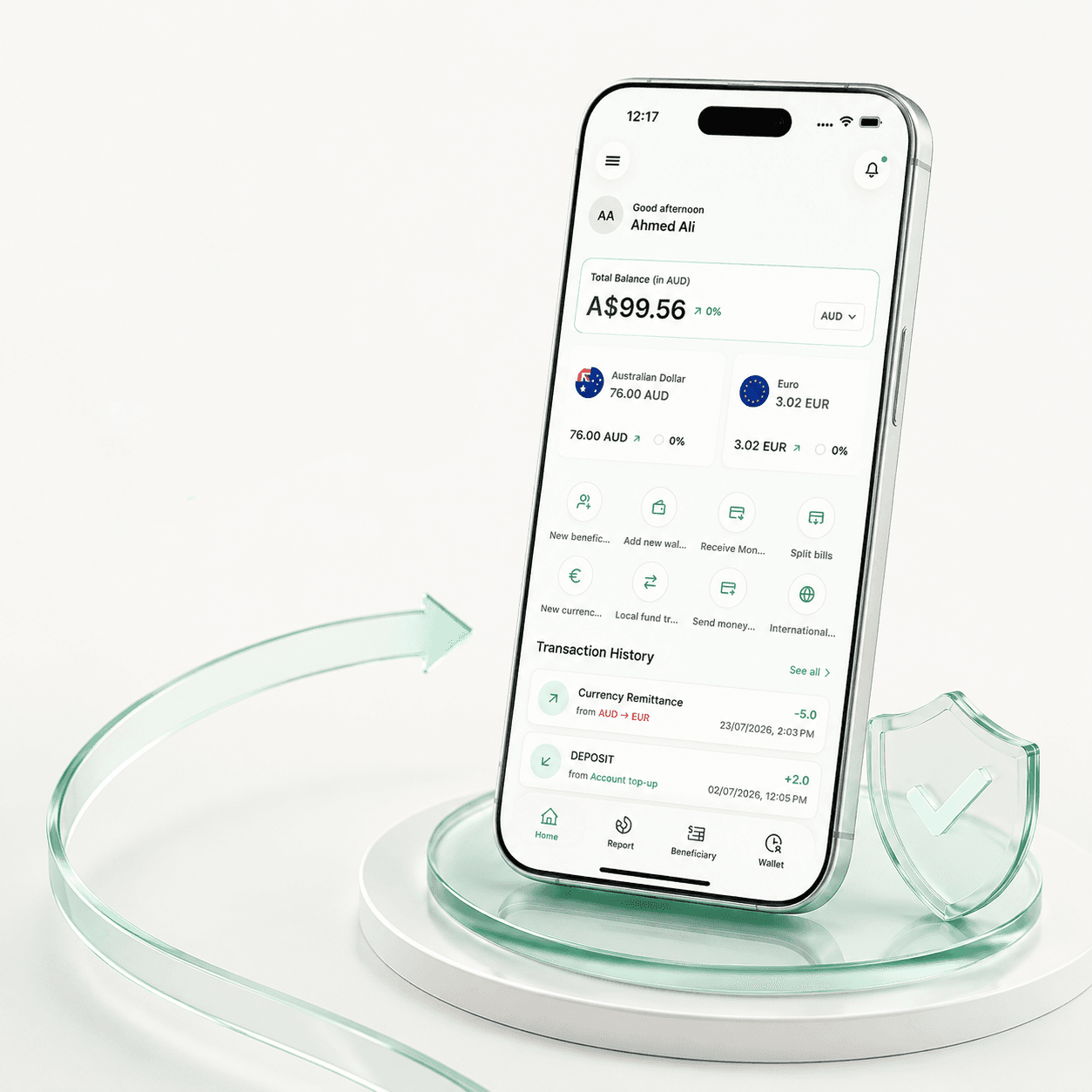 Glass world map with live currency rates