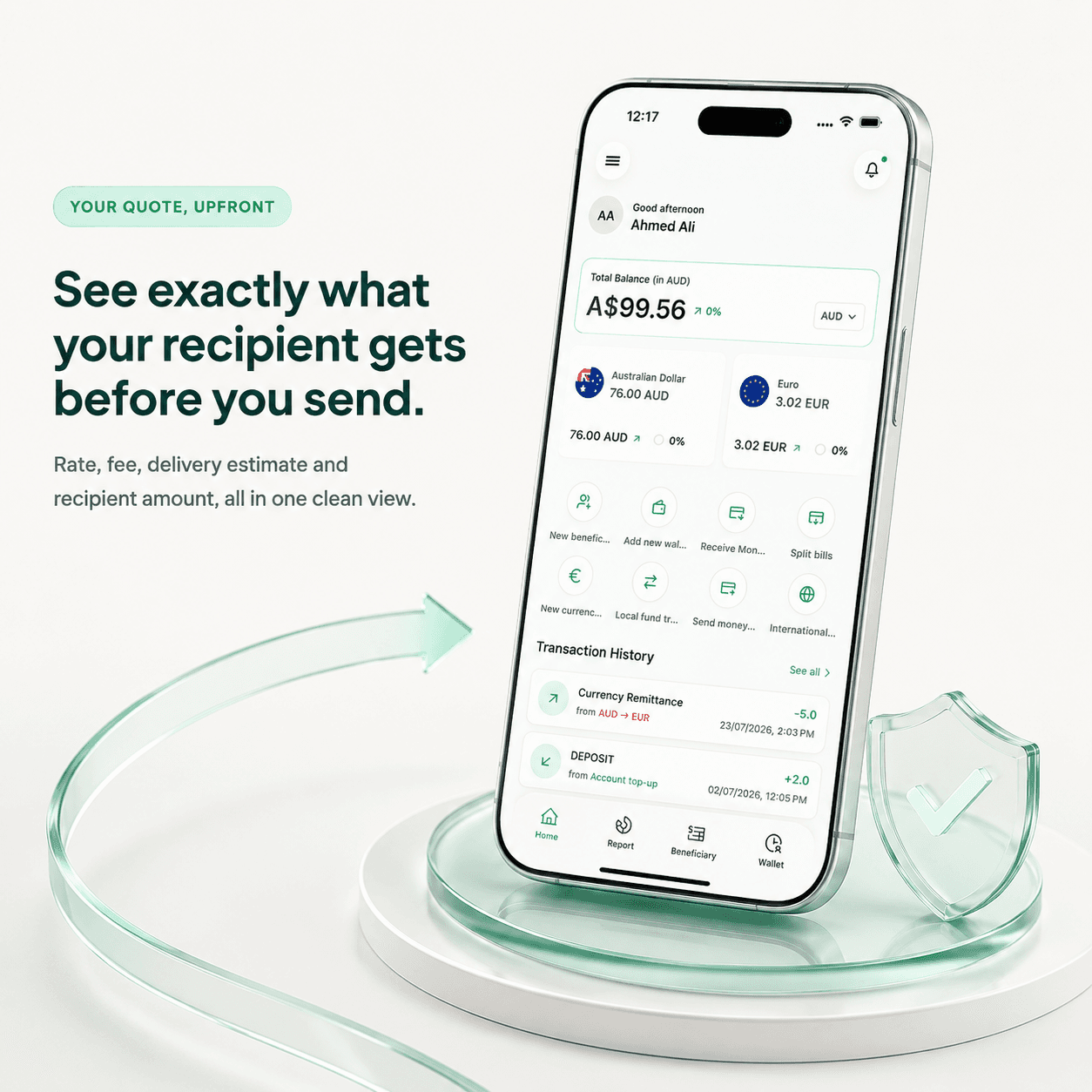 Glass world map with live currency rates